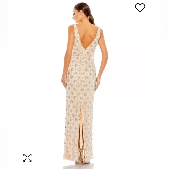 Mac Duggal Sleeveless Hand Beaded V-neck Gown Floral Jewel Maxi Dress - Picture 3 of 12